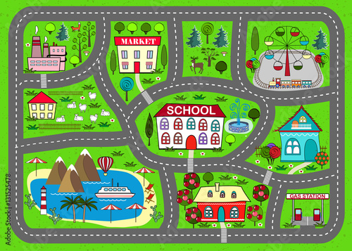 Road play mat for children activity and entertainment