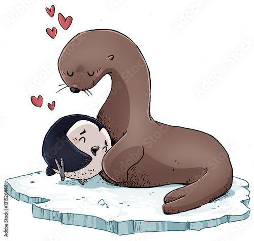 foca y pingüino enamorados
