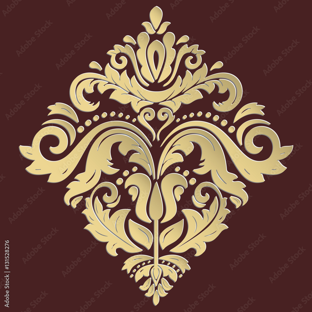 Elegant square ornament in the style of barogue. Abstract traditional pattern with oriental elements. Brown and golden pattern Elegant square ornament in the style of barogue. Abstract traditional pattern with oriental elements. Brown and golden pattern