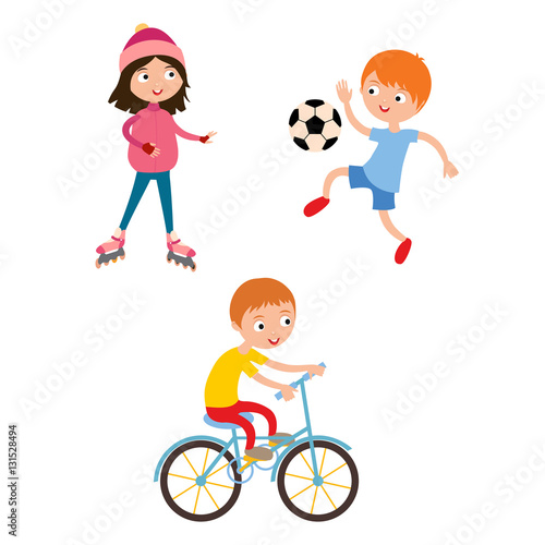 Young child boy and girl playing game vector illustration