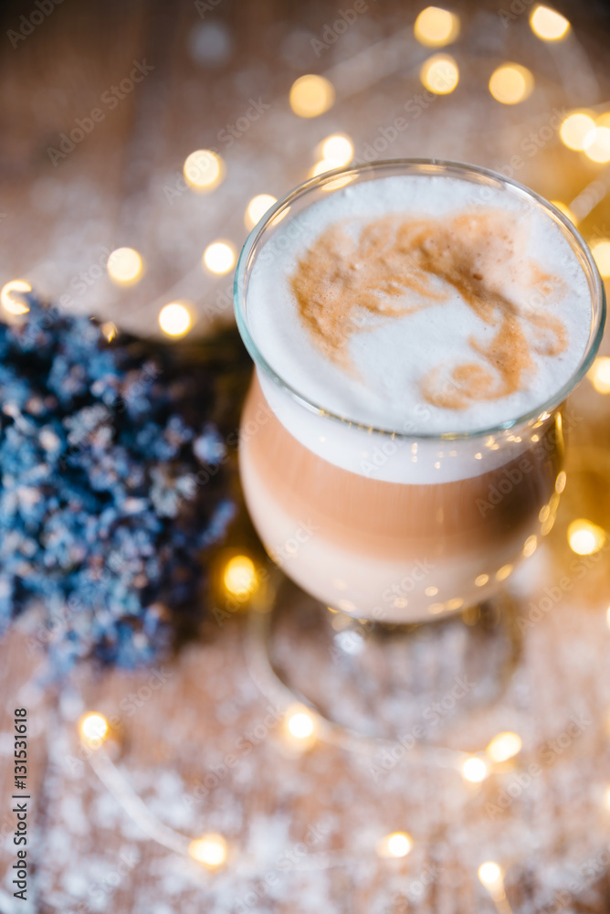 Fancy latte coffee in glass jar Fancy latte coffee in glass jar