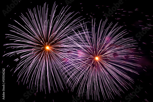 Colorful fireworks on black background at international competition in Montreal