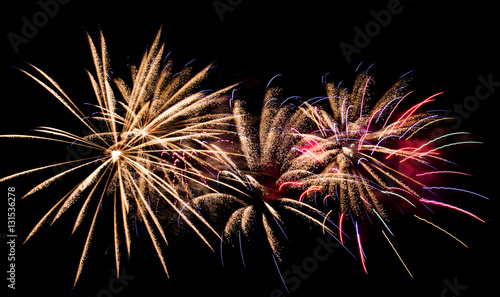 Fireworks on black background at international competition in Montreal