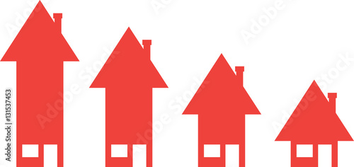 Houses with arrow moving down