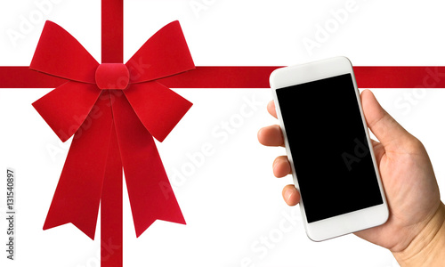 Red bow isolated on white b...