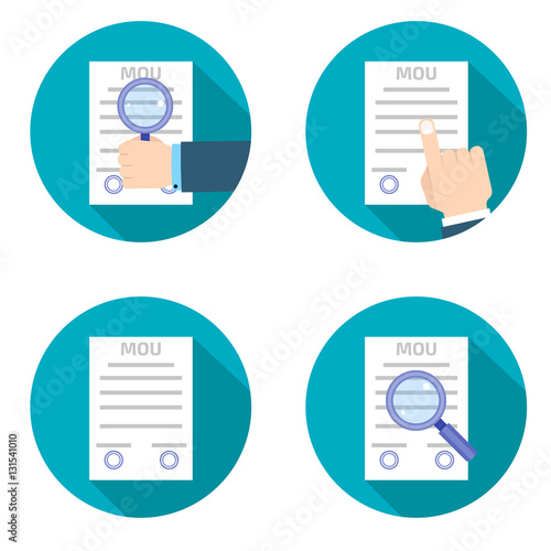 Memorandum of understanding MOU icons set