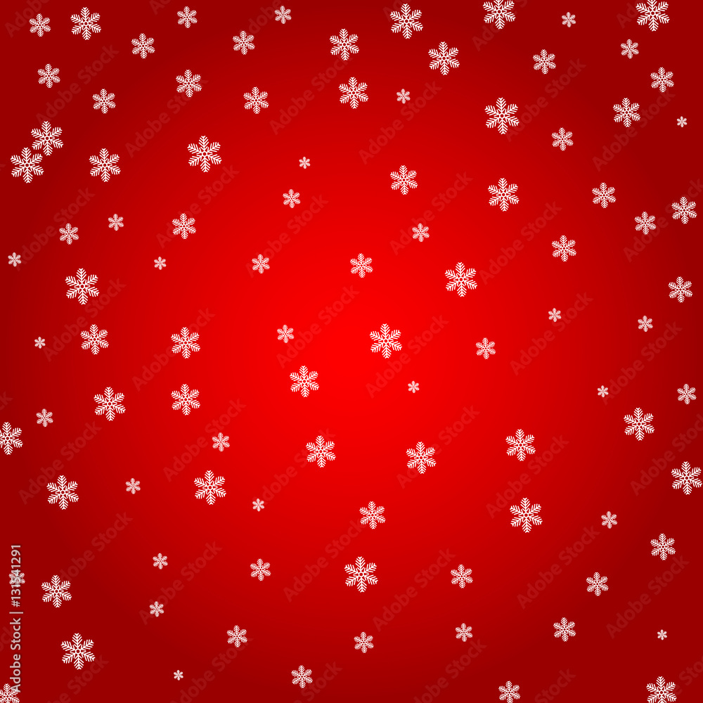 Christmas background. White snowflakes on a red Christmas background. White snowflakes on a red