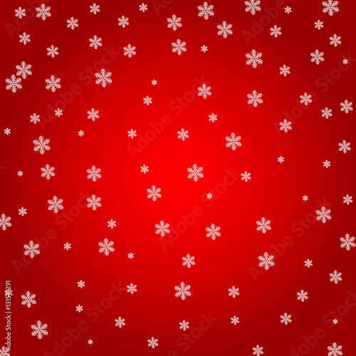 Christmas background. White snowflakes on a red