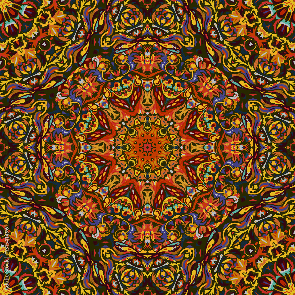 festival art seamless mandala pattern. Ethnic geometric print. Colorful frame background