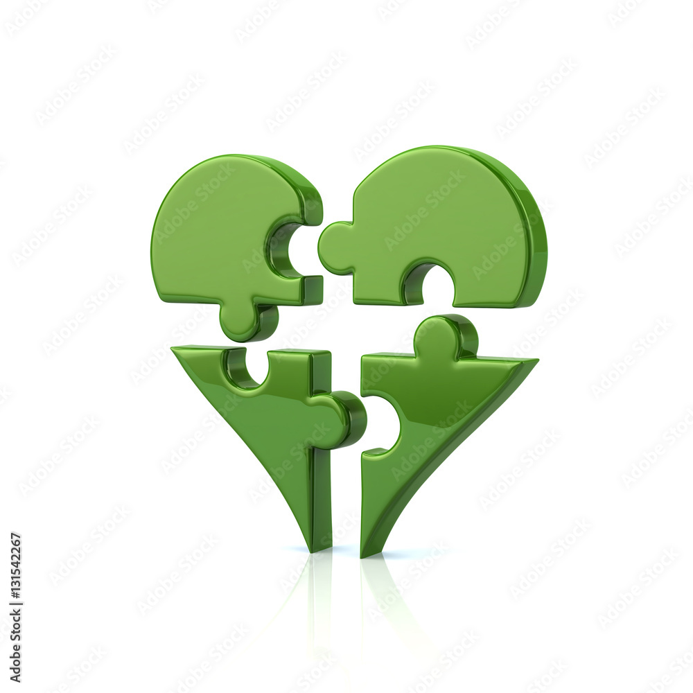 Green heart jigsaw 3d illustration Green heart jigsaw 3d illustration