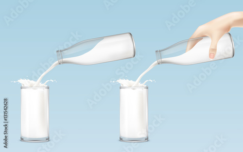 Set of icons milk from the bottle is poured into a glass