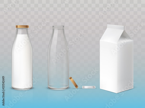 Set of icons box,  bottles empty and with a milk
