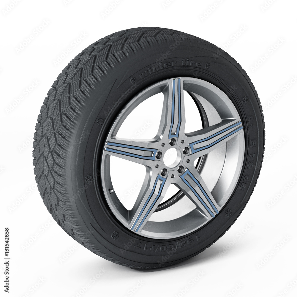 Winter tyre isolated on white background. 3D illustration