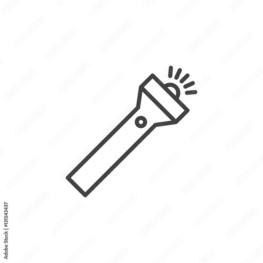 Flashlight line icon, outline vector sign, linear pictogram isolated on white. Symbol, logo illustration Flashlight line icon, outline vector sign, linear pictogram isolated on white. Symbol, logo illustration
