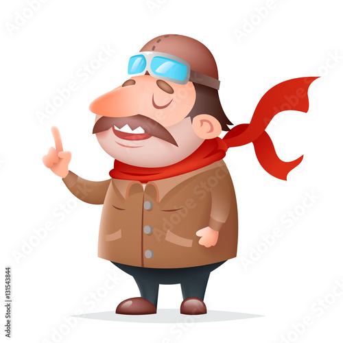 Aviator Pilot Thick Mascot Character Icon 3d Retro Cartoon Design Vector Illustration