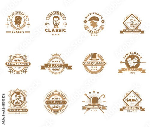 Set of vintage gentleman emblems, labels.