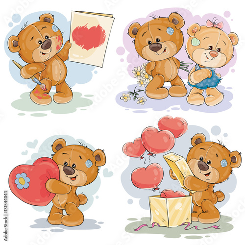 Set vector clip art illustrations of teddy bears