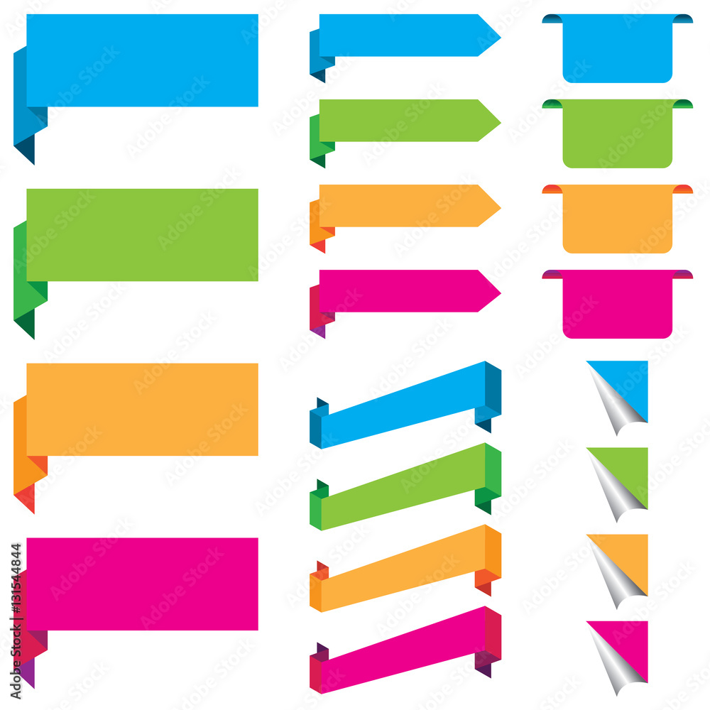 Blue, green, orange, and pink of web stickers, tags, and labels template isolated on white background. Blue, green, orange, and pink of web stickers, tags, and labels template isolated on white background.