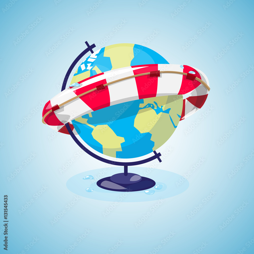 Fototapeta premium the globe and lifebuoy ring. save the world concept. The end of
