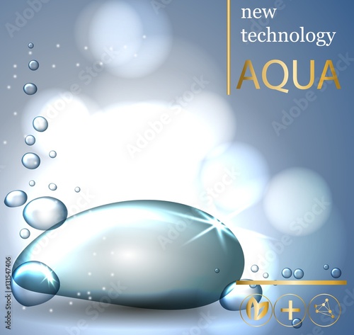 Face skincare premium ad design template. Water drops realistic.aqua skin collagen Serum and Background Concept Skin Care Cosmetic.