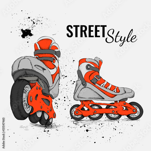 Roller Skate And Grunge Texture Background. Vector Illustration.