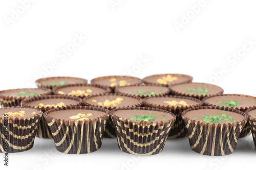 Chocolate candies isolated on white background. 