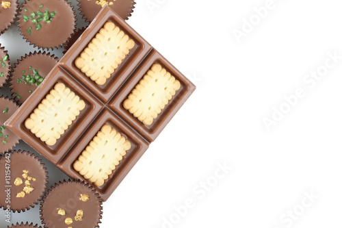 Chocolate sweets isolated on white background.