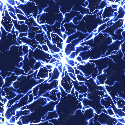 Electric blue vector lightning seamless pattern