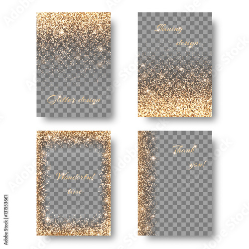 Set of backgrounds with holiday lights for decoration greeting cards. Christmas ornament with shiny confetti on a transparent backdrop.
