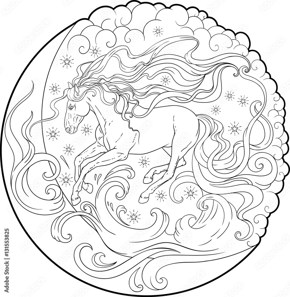 Fototapeta premium Fantasy horse running through the sky