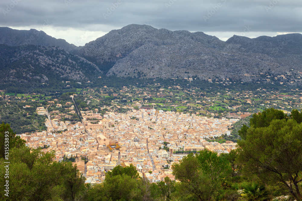 Aerial view of Pollenca, from the sanctuary of the Mare de Deu d