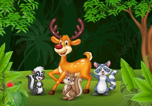 Fototapeta Naklejka Na Ścianę i Meble -  Cartoon wild animals in the jungle