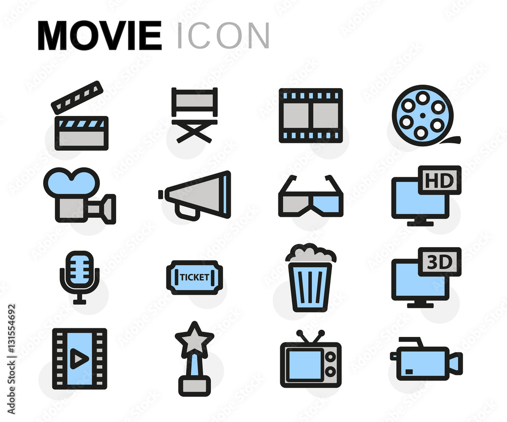 Vector flat movie icons set Vector flat movie icons set