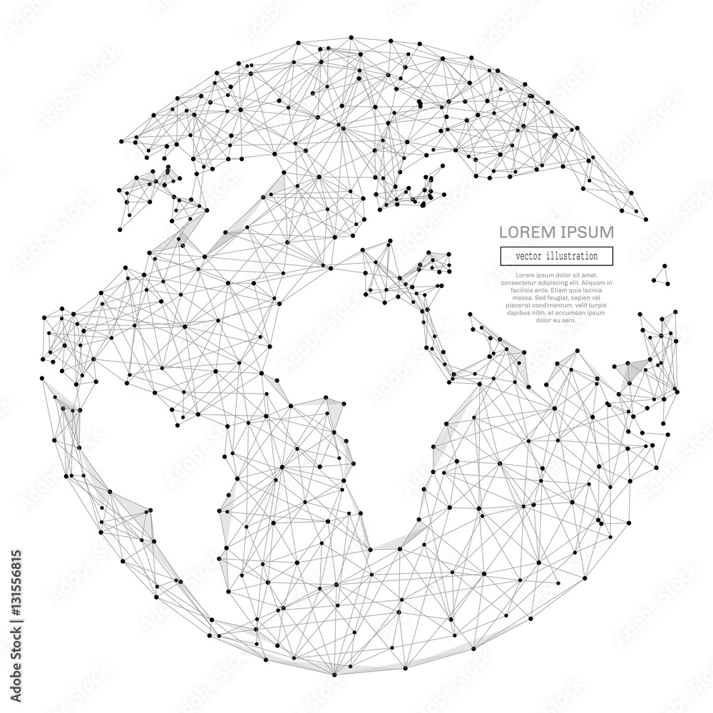 Abstract polygonal space low poly planet Earth with connecting dots and lines. Wireframe Earth connection structure. Futuristic Vector Illustration.