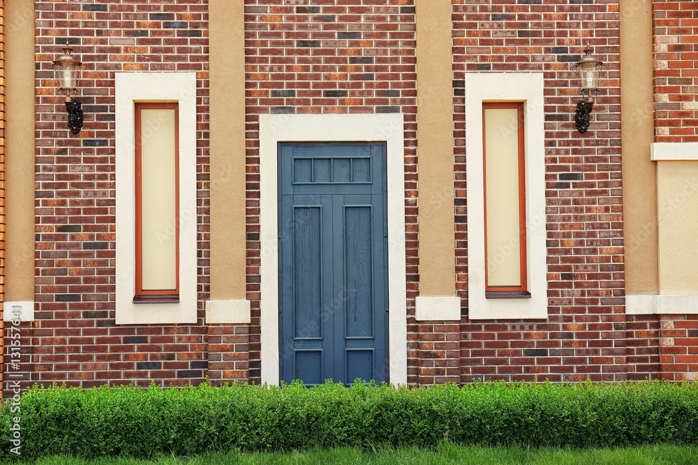 Modern doors on facade of building Modern doors on facade of building