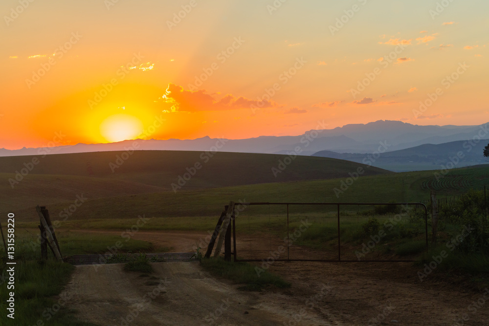 Mountains Farmlands Sunset