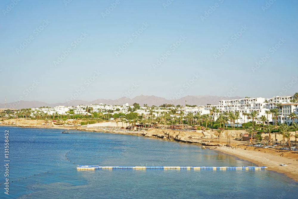 Obraz premium Panoramic view of luxury resort with beautiful hotels