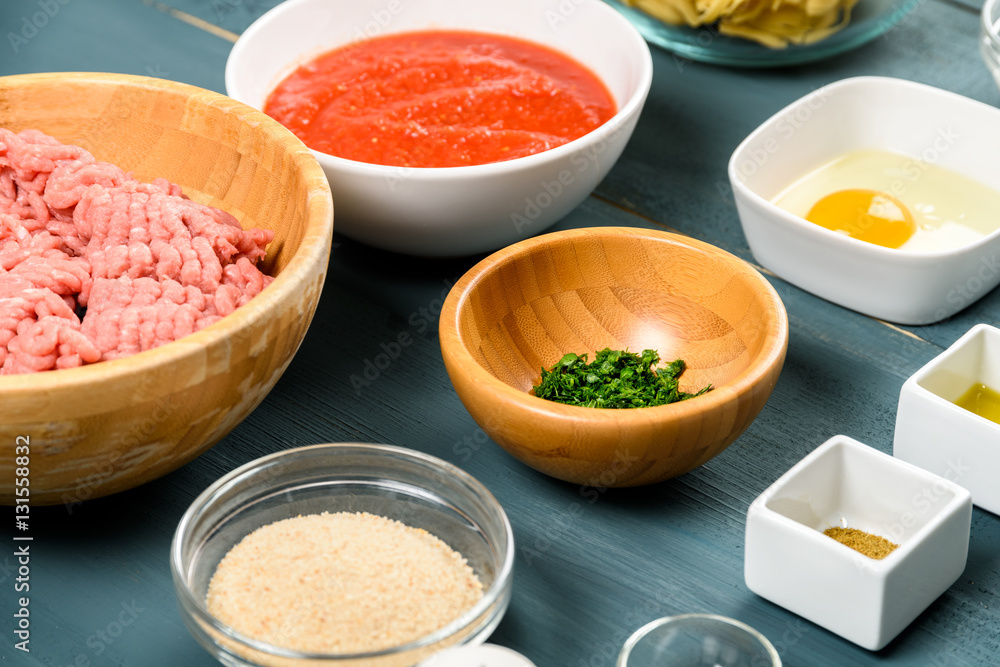 Food Ingredients For Harissa Turkey Meatballs And Pasta Food Ingredients For Harissa Turkey Meatballs And Pasta