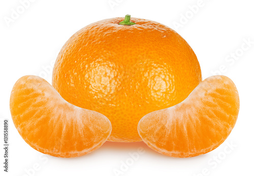 Isolated tangerine or mandarin. Whole and slices of citrus fruit isolated on white background. Tangerine, mandarin, clementine. Clipping path