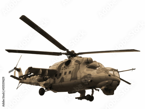 Helicopter Mi-24V Mi-35 isolated sepia