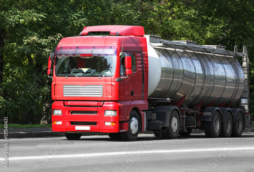 Front of red American cargo truck