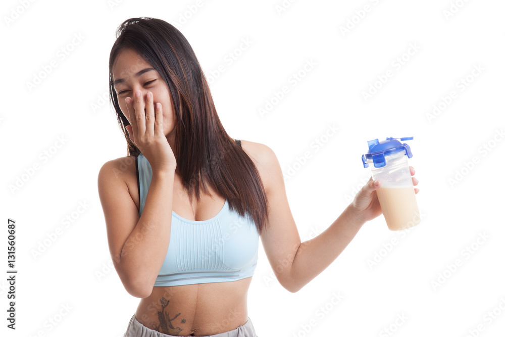 Beautiful Asian healthy girl hate whey protein. Beautiful Asian healthy girl hate whey protein.