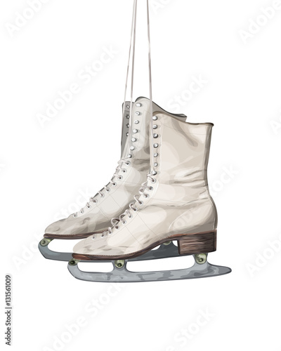 old vintage ice skates isolated on white