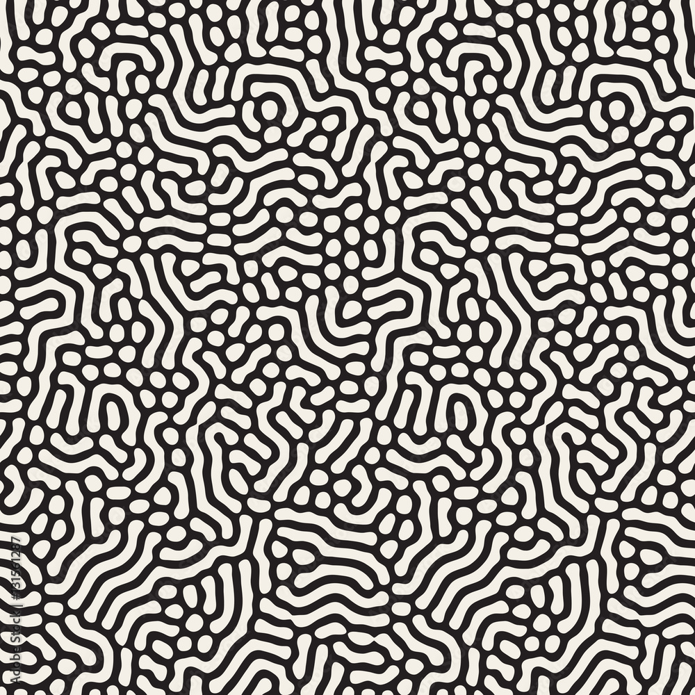 Fototapeta premium Organic Irregular Rounded Lines. Vector Seamless Black and White Pattern.