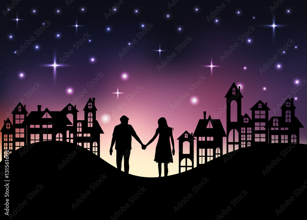 Fototapeta premium Lovers on the background of night city