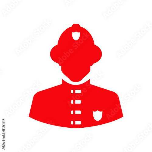 Icono plano silueta bombero rojo en fondo blanco