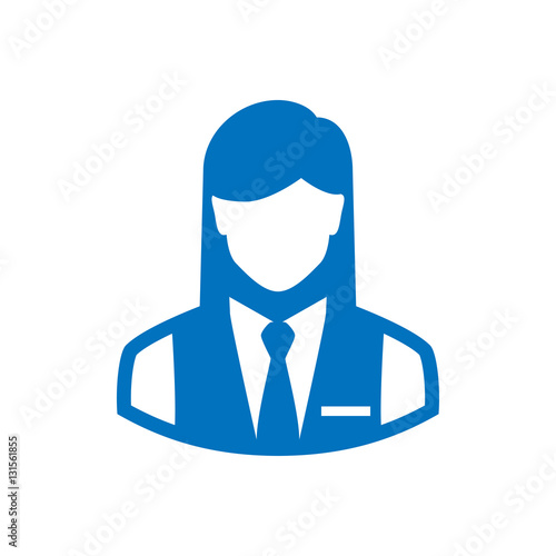 Icono plano silueta camarera azul en fondo blanco