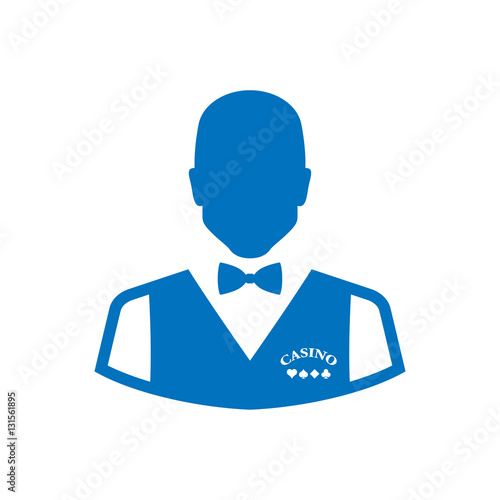 Icono plano silueta croupier azul en fondo blanco