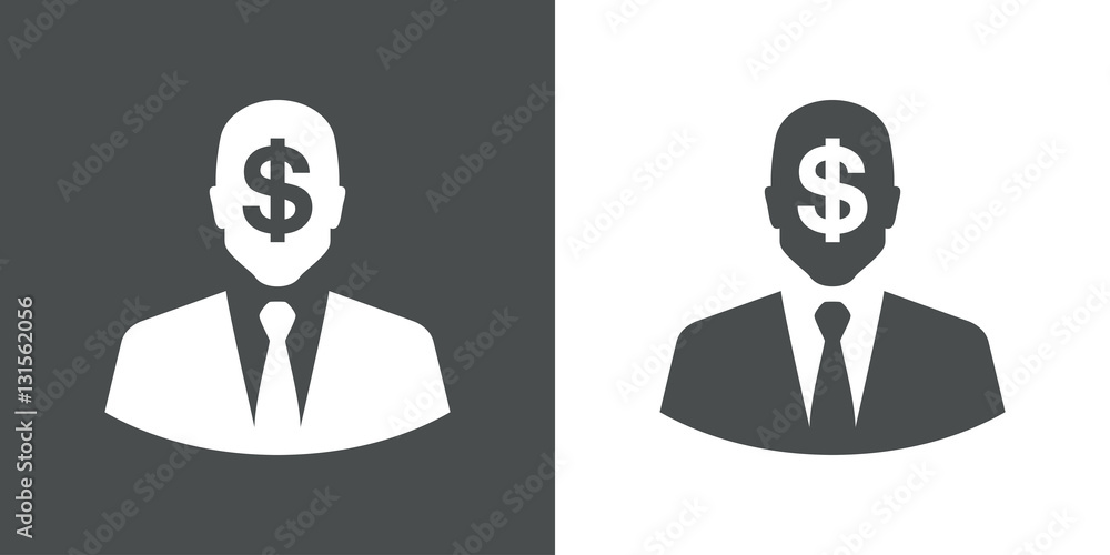 Icono plano silueta hombre con dolar gris y blanco Icono plano silueta hombre con dolar gris y blanco