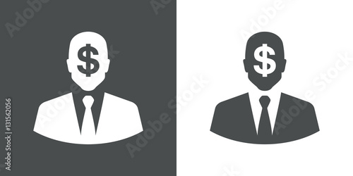 Icono plano silueta hombre con dolar gris y blanco